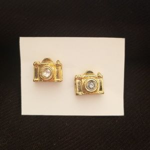 Gold Camera Stud Earrings